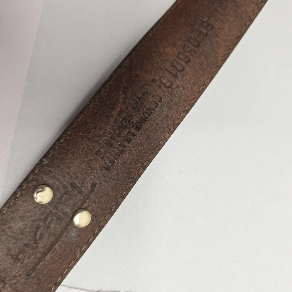 Vintage Brown Leather Gardening Theme Belt Silver Hardware Charms Size M USA